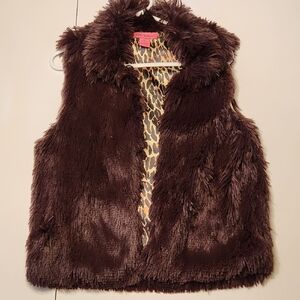Betsey Johnson Brown Faux Fur Vest with Leopard Print